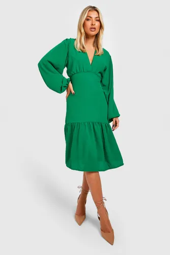 Womens Long Sleeve Dropped Hem Midi Dress - Green - 16, Green
