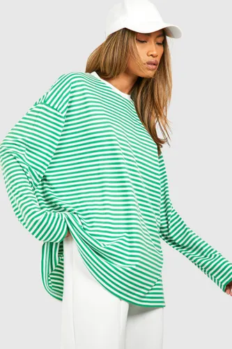Womens Long Sleeve Thin Stripe T-Shirt - Green - 6, Green