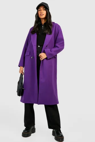 Womens Longline Wool Look Coat - Purple - 14, Purple