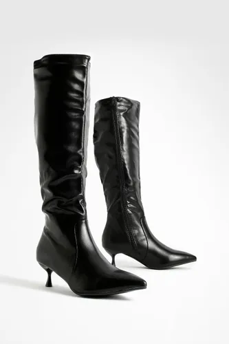 Womens Low Heel Pointed Toe Knee High Boots - Black - 3, Black