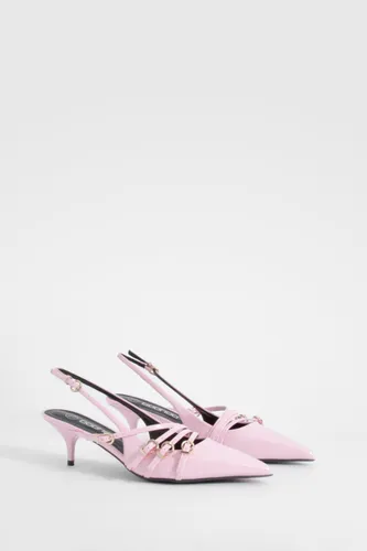 Womens Low Stiletto Buckle Detail Pointed Court Shoes - Pink - 3, Pink