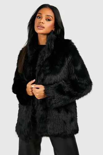 Womens Luxe Faux Fur Coat - Black - 10, Black