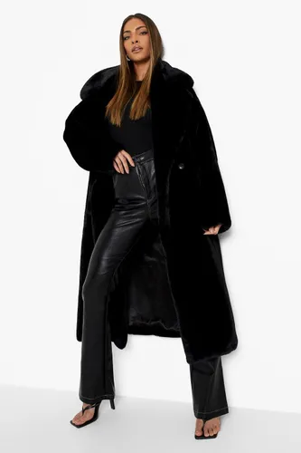 Womens Luxe Faux Fur Longline Coat - Black - 12, Black