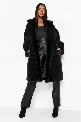 Womens Luxe Faux Fur Oversized Coat - Black - 14, Black