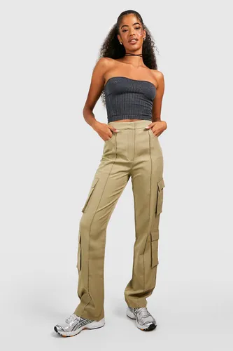 Womens Luxe Tailored Cargo Flared Trousers - Green - 6, Green
