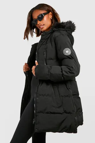 Womens Luxe Technical Faux Fur Trim Parka Coat - Black - 8, Black