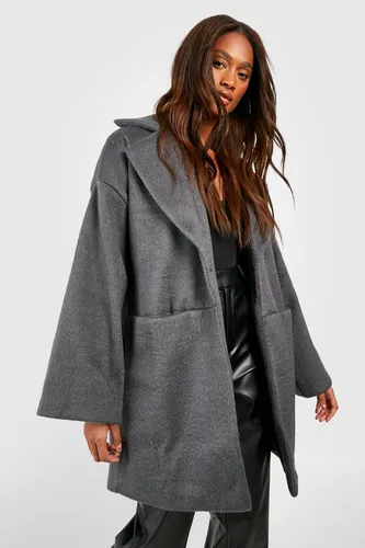 Womens Luxe Textured Wool Look Coat - Grey - 10, Grey
