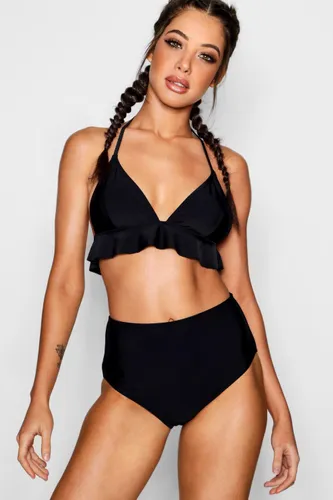 Womens Maldives Ruffle High Waisted Bikini Set - Black - 6, Black