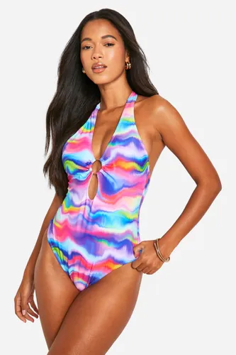 Womens Marble O-Ring Cut Out Swimsuit - Blue - 6, Blue