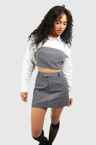 Womens Marl Pinstripe Mini Skirt - Grey - 6, Grey