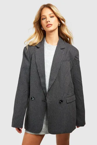 Womens Marl Pinstripe Relaxed Fit Tailored Blazer - Grey - 6, Grey