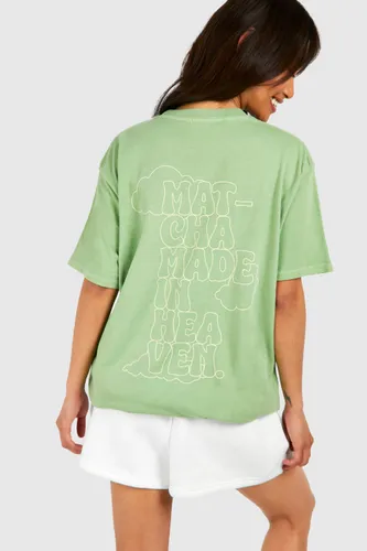 Womens Matcha Made In Heaven Slogan Oversized Acid Wash T-Shirt - Green - S, Green
