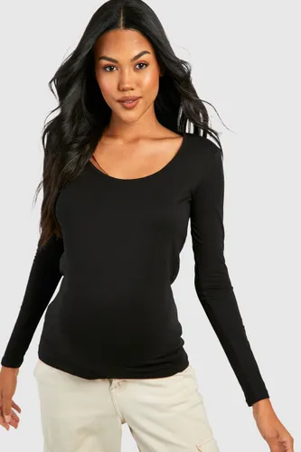 Womens Maternity Basic Long Sleeve Scoop Neck Top - Black - 8, Black