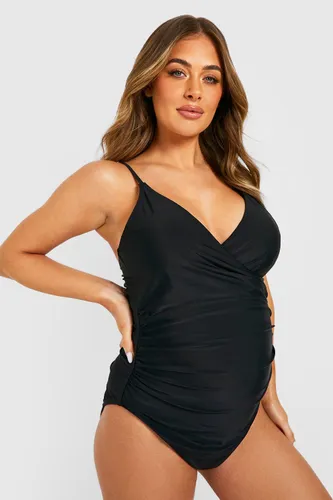 Womens Maternity Bump Control Wrap Over Swimsuit - Black - 8, Black