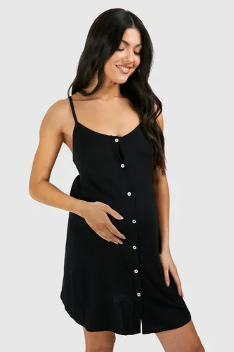 Womens Maternity Button Down Strappy Nightie - Black - 8, Black