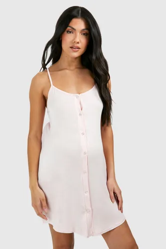 Womens Maternity Button Down Strappy Nightie - Pink - 8, Pink