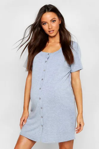 Womens Maternity Button Front Nightie - Grey - 10, Grey