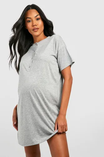 Womens Maternity Button Front Slouchy Nightie - Grey - 8, Grey