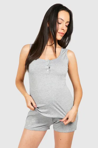 Womens Maternity Button Front Vest And Short Pyjama Set - Grey - 10, Grey