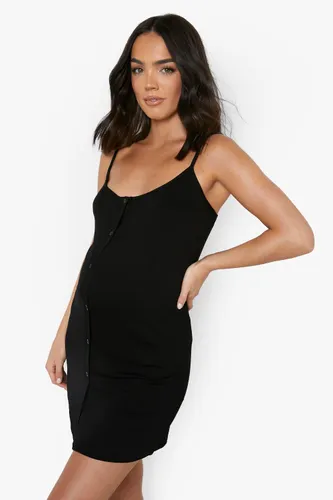 Womens Maternity Cami Button Front Nightie - Black - 14, Black