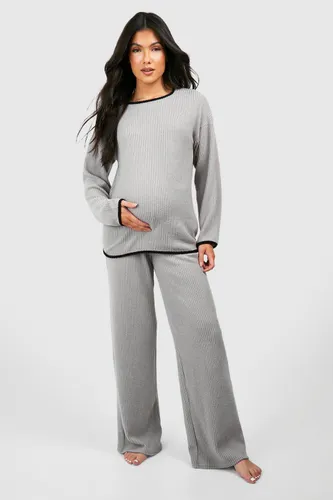 Womens Maternity Contrast Soft Rib Loungewear Set - Grey - 16, Grey