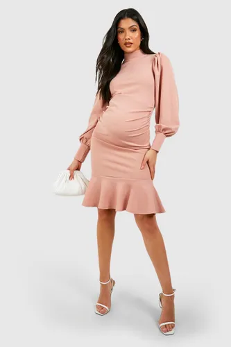 Womens Maternity Crepe Frill Hem Midi Dress - Pink - 14, Pink