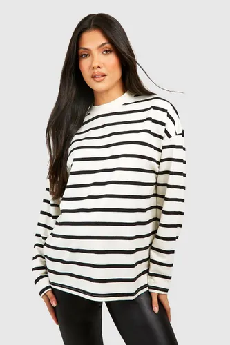Womens Maternity Crew Neck Long Sleeve Stripe Top - Cream - 14, Cream