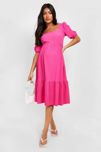 Womens Maternity Crinkle Ruffle Hem Midi Dress - Pink - 8, Pink