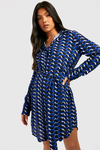 Womens Maternity Geo Belted Shirt Dress - Blue - 8, Blue