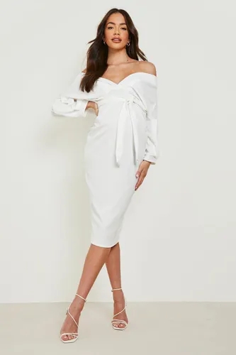 Womens Maternity Off The Shoulder Wrap Midi Dress - White - 8, White