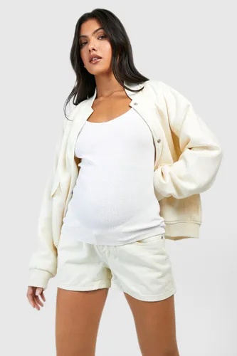 Womens Maternity Over The Bump Denim Mom Short - Cream - 12, Cream