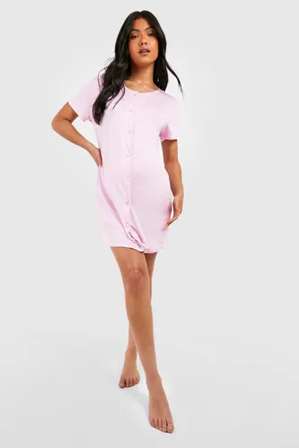 Womens Maternity Peached Jersey Button Down Nightie - Pink - 12, Pink