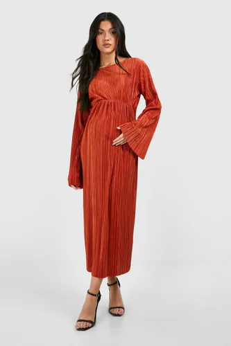Womens Maternity Plisse Batwing Midaxi Dress - Orange - 8, Orange