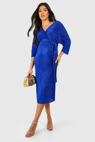 Womens Maternity Plisse Belted Shirt Dress - Blue - 12, Blue