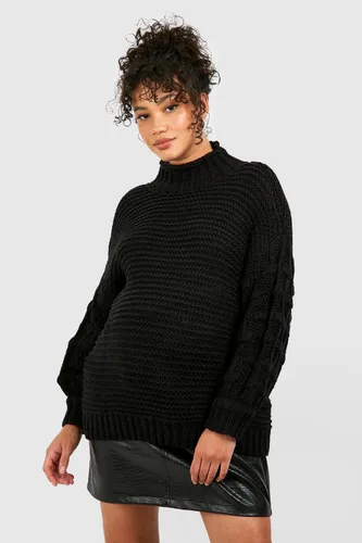 Womens Maternity Premium Chunky Knit Roll Neck Jumper - Black - S, Black