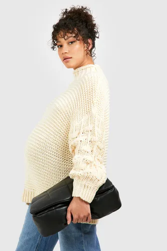 Womens Maternity Premium Chunky Knit Roll Neck Jumper - White - S, White