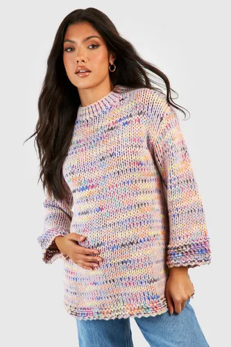 Womens Maternity Premium Chunky Multicoloured Jumper - Pink - S, Pink