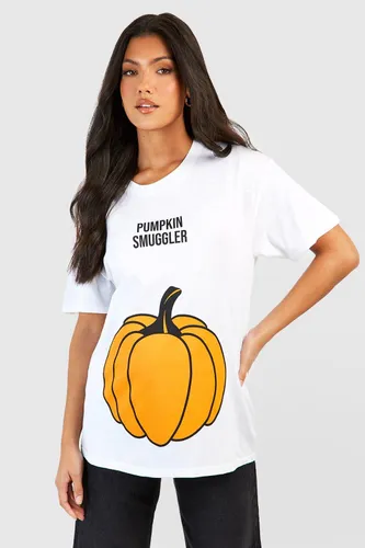 Womens Maternity 'Pumpkin Smuggler' Halloween T-Shirt - White - S, White