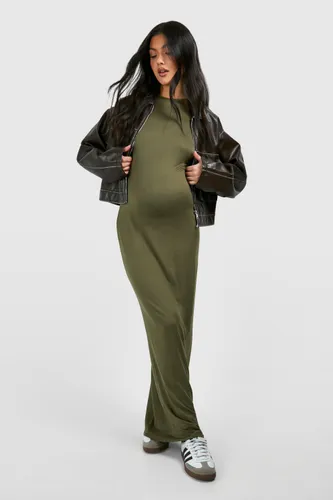 Womens Maternity Racer Neck Supersoft Bodycon Maxi Dress - Green - 14, Green