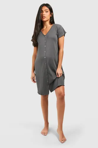 Womens Maternity Ribbed Button Down Nightie - Grey - 8, Grey