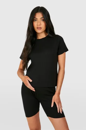 Womens Maternity Ribbed Short Sleeve T-Shirt - Black - 8, Black