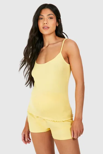 Womens Maternity Ribbed Strappy Cami Pyjama Short Set - Yellow - 8, Yellow