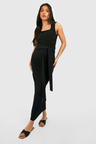 Womens Maternity Ripple Rib Belted Maxi Skirt - Black - 8, Black