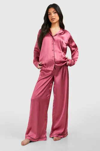 Womens Maternity Satin Piped Pyjama Trouser Set - Pink - 8, Pink
