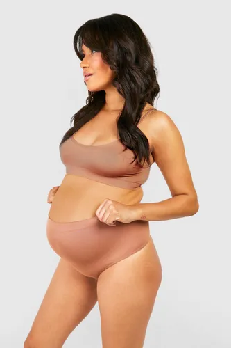 Womens Maternity Seamless Bump Support Thong - Brown - S, Brown