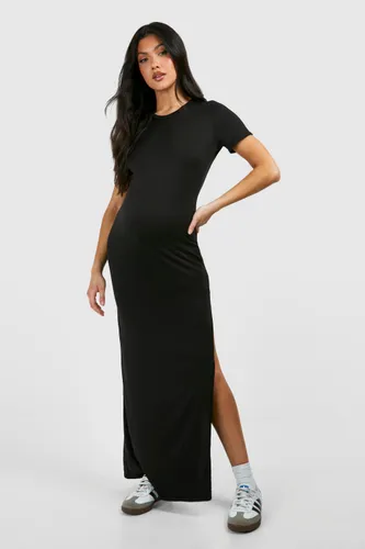 Womens Maternity Short Sleeve Split Hem Supersoft Maxi Dress - Black - 14, Black