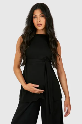 Womens Maternity Sleeveless Belted Crepe Top - Black - 10, Black