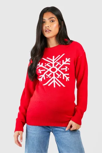 Womens Maternity Snowflake Christmas Jumper - Red - 12, Red