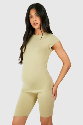Womens Maternity Soft Touch Cap Sleeve Modal Fitted T-Shirt - Green - 8, Green