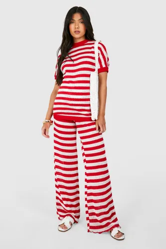 Womens Maternity Stripe Crochet Beachwear Set - Red - 8, Red